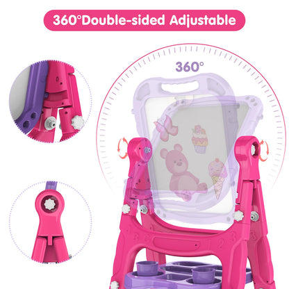 Amagoing Easel for Kids, Adjustable Standing Art Easel for Toddler, Double Side Drawing Board with Painting Accessories, Birthday Christmas Gift Toy for Boys Girls 3 4 5 6 Years Old, Purple