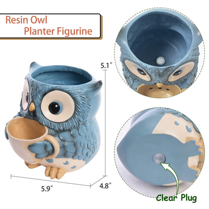 Saysmile Unique Owl Plant Pots Indoor, Cute Small Succulent Pots with Drainage Hole, Watering Owl Planters for Indoor Outdoor Plants, Resin Flower Pot for String of Pearls, Gift Ideas for Mother