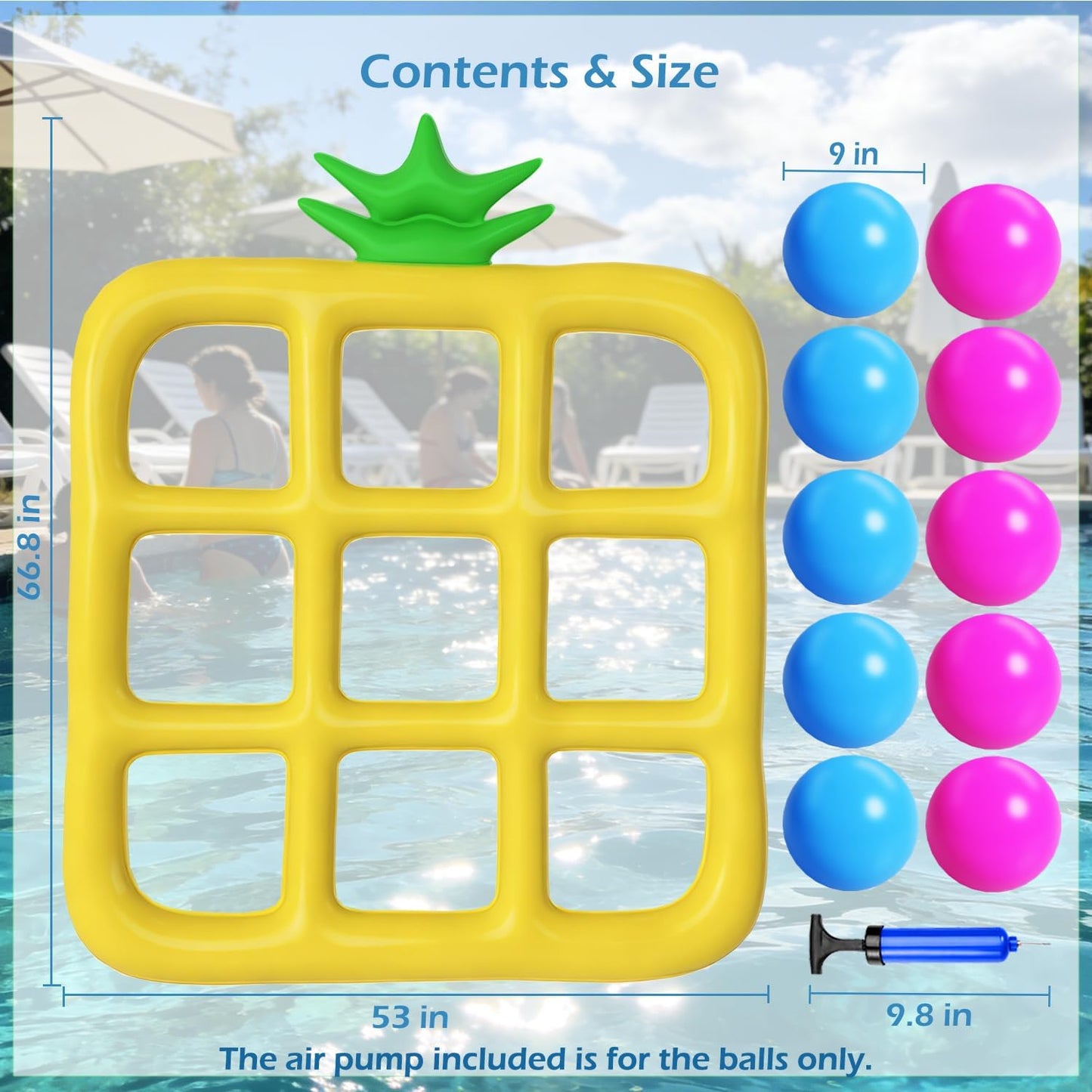 Jasonwell Tic-Tac-Toe Pool Toys Games - Giant Floating Tic Tac Toe Game Float with 10 Balls Pineapple Pool Game Party Toy Floats Yard Field Day Games Outdoor Beach Toys for Adults Teens Kids (Yellow)