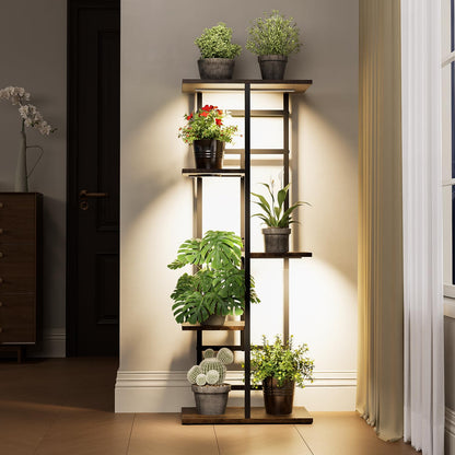 Forotone Plant Stand Indoor with Grow Lights, 5-Tiered Tall Plant Shelf Indoor Corner Plant Shelves Plant Rack Display Flower Holder for Living Room, Patio, Balcony