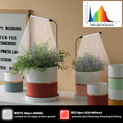Juhefa Grow Light for Indoor Plants Growing, 6000K Full Spectrum Gooseneck Plant Lamp for Seedings Succulents Small Plants, Auto On/Off Timing & 5 Dimming, 1-Pack