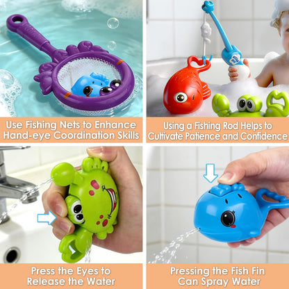 Uermis Baby Bath Toy for Toddlers, Fishing Game Bath Toy with 3 Floating Sea Animals, Fishing Pole & Fishing Net, Fun Bathtub Games for Kids Ages 18 Months+