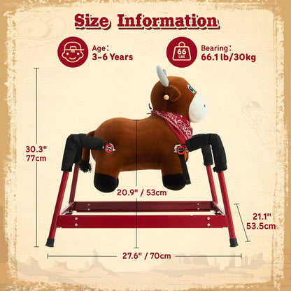 FUNLIO Bull Spring Rocking Horse for Kids 3-6, Wild Ride on Horse with Covered Spring & Sturdy Frame, Neighing & Galloping Sound for Pretend Play, Spring Horse Toys Gift, CPC & CE Certified