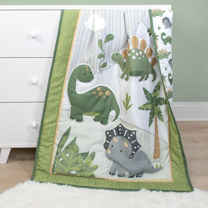 The Peanutshell 3 Piece Baby Crib Bedding Set for Boys - Newborn, Infant & Toddler Nursery Bed Set Decor with Fitted Crib Sheet, Dust Ruffle Comforter - Dinosaur Dreams
