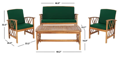 SAFAVIEH Outdoor Collection Fontana Natural/ Green Cushions 4-Piece Conversation Patio Set