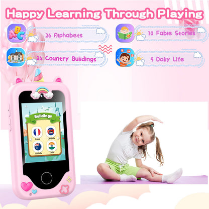 Kids Smart Phone with Dual Camera, Game & Music Player, Toddler Learning Play Toy Cell Phone, Gifts for Girls, Christmas, Birthday, Age 3-10, Light Pink