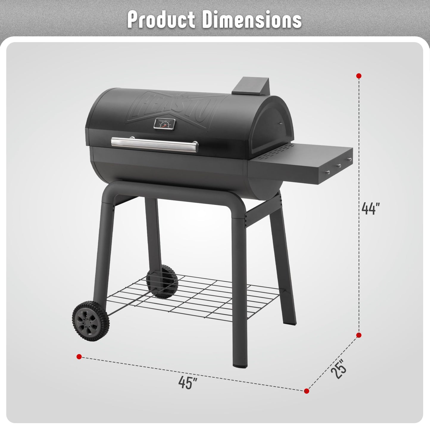 Feasto Heavy-Duty 30-Inch Charcoal Grill with Side Table & 647 Sq. In Cooking Area, Outdoor BBQ Grill for Outdoor Barbecue in Backyard, Patio and Parties, Grey