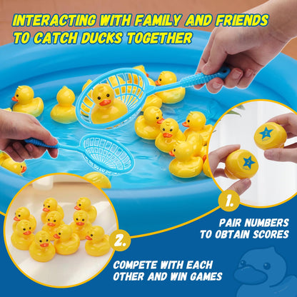 Duck Matching Bath Toys for Kids - 20 Plastic Ducks with Storage Bag | Fun Memory Games-Float Mini Duck Baby Bath Ducky Shower Toys-Water Outdoor Game for Children,Preschoolers,Birthday Party Carnival