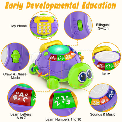 INNOSKY Baby Toys 6-12 Months, Musical Turtle Crawling Tummy Time Development Light up Infant Toys 12-18 Months, Bilingual Educational Boy Girl Gifts Toy for 3-6 4 5 7 8 9-12 Month