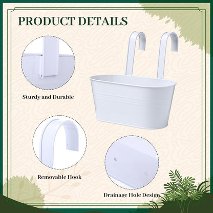 Romooa 16 Pcs Hanging Flower Pots Planters for Outdoor Metal Iron Wall Flower Planter Baskets for Railing Fence Balcony Garden Yard Home Indoor Decoration with Detachable Hooks(White)
