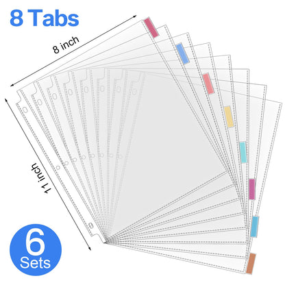 ReliThick 6 Set of 48 Pack Clear Sheet Protectors for 3 Ring Binder with 8 Tab Divider, Letter Size 8.5 x 11 Inch Plastic Sleeves Page Protector for Documents Photos School Office Home Organization