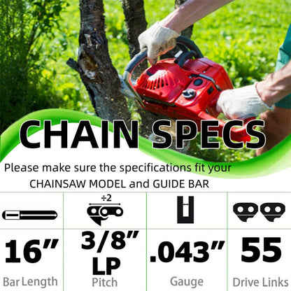 16 Inch Chainsaw Chain 3/8"LP Pitch .043" Gauge 55 Drive Links Fits for Stihl MS170 MS171 MS180, Oregon, Poulan, Mastercraft, 36100050055,61PMMC3-55 and More,R55(3 chainsaw chains)