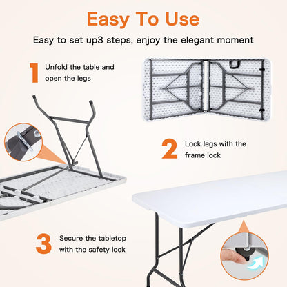 Sweetcrispy 6 FT Folding Picnic Table Easy to Fold and Store, Foldable Table for Camping Picnic Dining Party Kitchen Outdoor Indoor with Carrying Handle