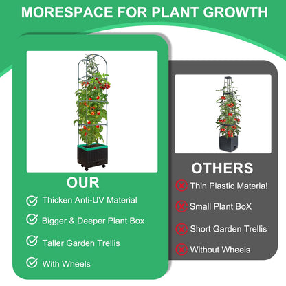 Yhtpouqe Raised Garden Bed with Self Watering Garden Pots, Planter Box with Trellis for Climbing Plants Vegetable Vine Flowers, Tomato Cage Planter for Indoor Outdoor Yard Greenhouse Use