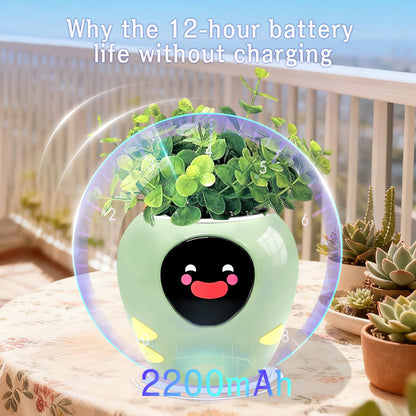 Itigoitie Smart Pet Planter, Smart Plant Pot, 3 Smart Growth Modes, App Plant Detection, and Multiple Expressions Animation,Robot Flower with Feelings, for Desktop Decoration, Gifts (Green)