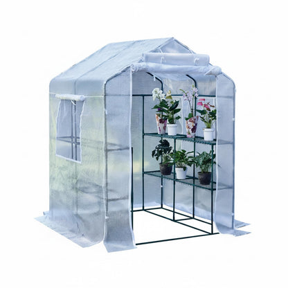 Solayis 56"×55"×74" Walk-in Garden Greenhouse | Thickened PE Cover & Heavy Duty Steel Frame | 3 Tiers 4 Shelves, Mesh Door & Windows | Portable for Indoor Outdoor Use (White)