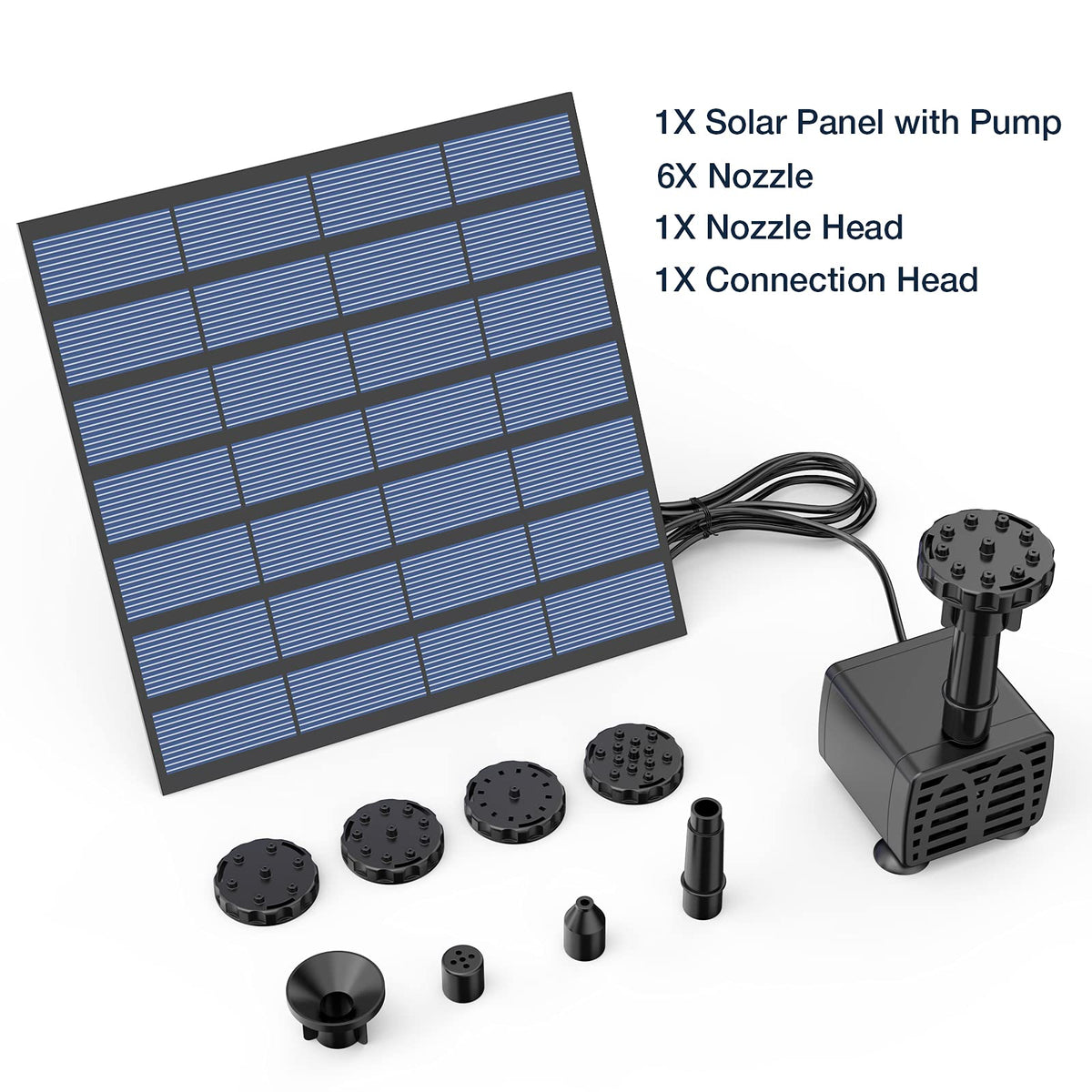 AISITIN DIY Solar Water Pump Kit for Water Feature Outdoor, Solar Powered Water Fountain Pump with 6 Nozzles for Bird Bath, Ponds, Garden, Fish Tank