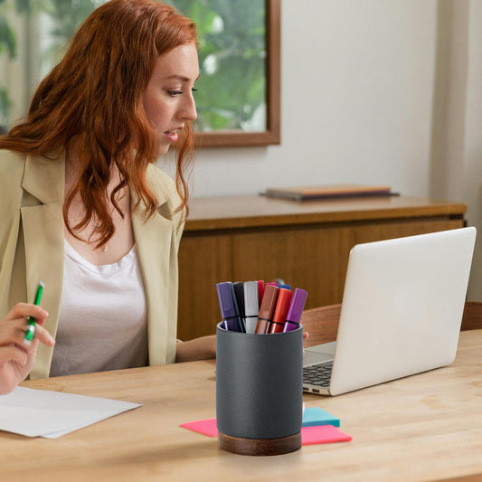 Pen Holder for Desk, Ceramic Pencil Organizer & Makeup Brush Holder, Office Decor and Desk Accessories，Perfect Office Organization,Teacher Supplies (Dark Grey, Set / 2)