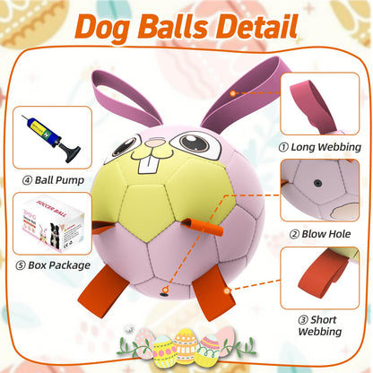 QDAN Rabbit Dog Toys, Dog Soccer Ball with Straps, Dog Water Toy, Waterproof Rubber Dog Toy Ball for Medium Small Dogs, Outdoor Inddor Doy Pet Puppy Toys (6 Inch)
