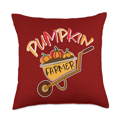 Wheelbarrow Full Of Pumpkins Pumpkin Farmer Throw Pillow