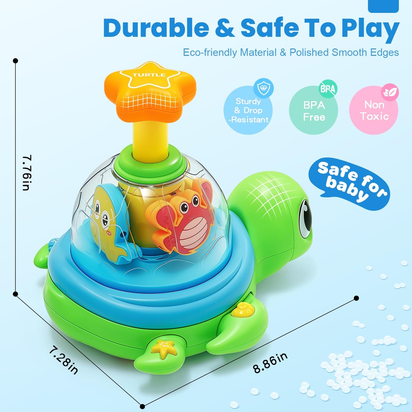 Baby Crawling Toys 6-12 Months, Musical Light-up Toys for 1 Year Old, Press to Spin Turtle for Cause and Effect, Infant Tummy Time Early Learning, Christmas Birthday Gifts Boy Girl 7 8 9 10 11 Month