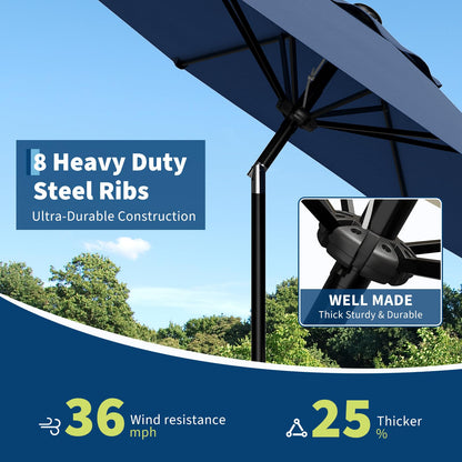 Garvee 9FT Patio Umbrella - Outdoor Table Umbrella with Smooth Crank Lift, Push Button Tilt and 8 Sturdy Ribs - Market Umbrella UV Protection Waterproof for Pool, Deck, Yard, Garden (Navy Blue)