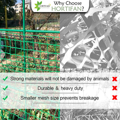 Hortifan Temporary Fence Plastic Mesh Fencing, 4FT x 100FT Garden Bird Netting Safety Fence Snow Fence, Construction Fencing for Deer, Pet, Rabbits, Chicken, Dogs, Animal Barrier, Green