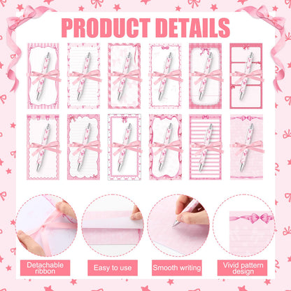 Tellingyou 30 Pcs Pink Bow Sticky Notes with Pens, Cute Memo Pads with Ribbons, 3.9x7.8 Inch to Do List Notepad Set, Bulk Pink Stationery Gifts for Women Coworker Office Supplies Bridal Shower Favors