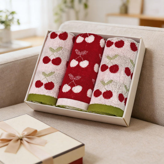 Cleanbear Cherry Pattern Washcloths 6 Pack, Reversible Cotton Wash Cloths 13 x 13 Inches, Soft Absorbent Face Towels for Bathroom, Red