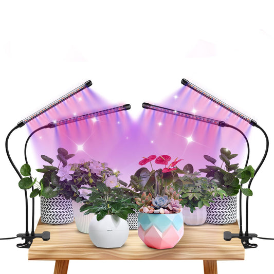 Grow Lights for Indoor Plants - Red & Blue Spectrum LED Plant Light with Auto 3/9/12H Timer, 10 Dimmable Levels & Sturdy Gooseneck - Ideal for Herbs, Succulents, Houseplants in Home/Office