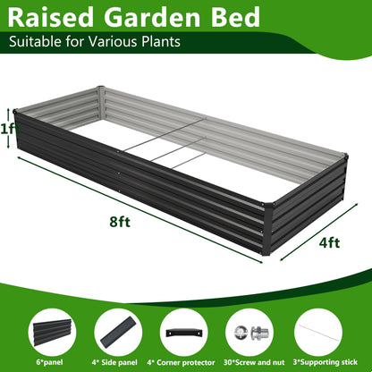 Easllre 2PCS 8x4x1ft Galvanized Raised Garden Bed Kit, Galvanized Planter Raised Garden Boxes Outdoor, Large Metal Raised Garden Beds for Vegetables,Black