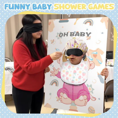 Liitrsh 6 Sets Funny Blindfolds Baby Shower Games Feed Me Baby Shower Games Set Include Eye Mask Bib Spoon Diaper Cap Foam Board Gender Reveal Activities Play for Guests Gender Reveal Party Favor