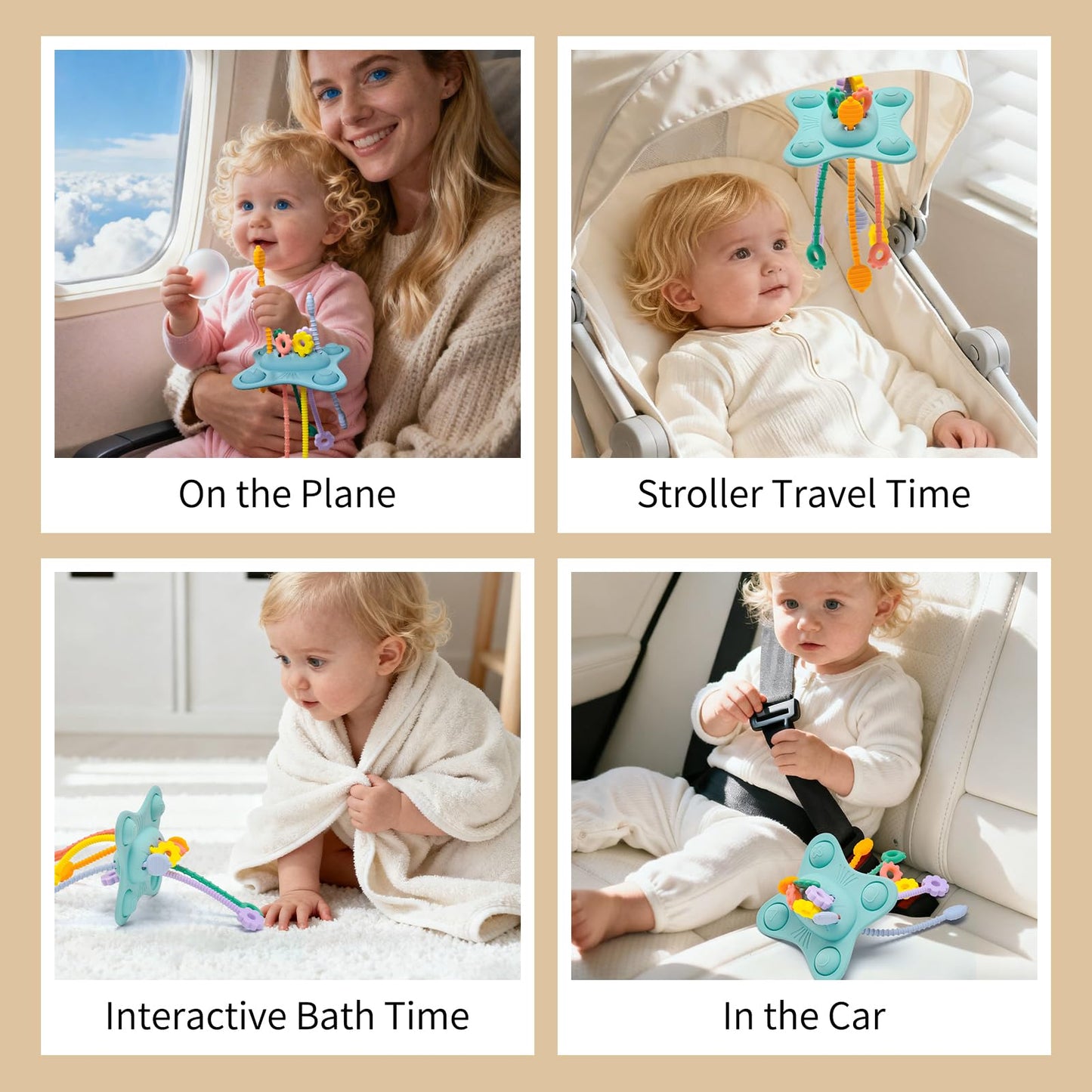 SILI FACTORY Silicone Montessori Sensory Toys for Babies 18 Months,Pull String Activity Toy, Early Educational Fine Motor Skills Toy for Toddlers,Car Seat Airplane Travel Toys
