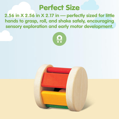 PlanToys® Wooden Roller Rattle Toy for Babies | Montessori Baby Sensory Toy with Gentle Sound | Eco-Friendly Crawling & Motor Skill Toys for Infants