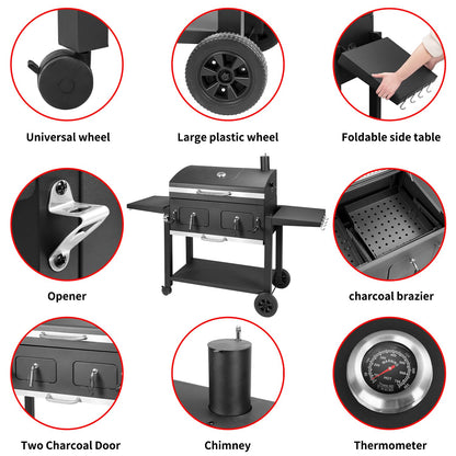 Kenadne Charcoal Grill Outdoor BBQ Grill, Extra Large Cooking Area 794 Square Inches with Two Adjustable & Individual Charcoal Tray, Foldable Side Tables for Outdoor Cooking grill Backyard