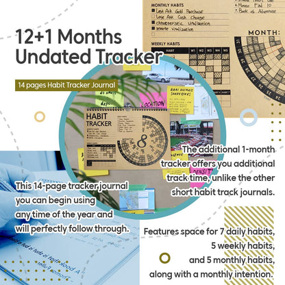 Habit Tracker Journal 2021 Goal Planner - Track Progress and Reach Goals with Spiral Binding, Weekly Monthly Kraft Large Calendar & Notepad - 12+1 Month Undated, 8.5 x 11.8 inch