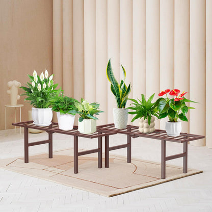 jsyonii 2 Pack Metal Plant Stand Outdoor Indoor, 1 Tier Folding Tiered Flower Plant Shelf, Heavy Duty Ladder Multiple Pot Display Plant Rack for Patio Garden Balcony Windowsills, Brown