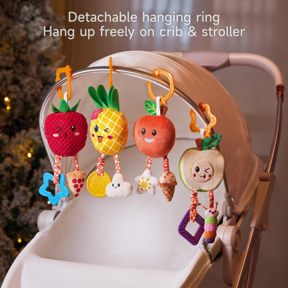 OR OR TU Baby Toys for 3 6 9 12 Months, Hanging Toys Fruit Rattles Infant Newborn Stroller Mobile Toys Car Seat Crib Plush Wind Chime for Boys Girls