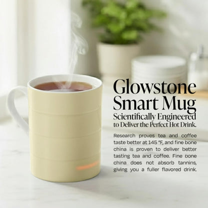 Glowstone Smart Heated Coffee Mug with Wireless Charging Base Self-Heating Made from Fine Bone China Electric Coffee Mug and Self Heating Mug Keeps Drinks Hot Stay Hot Electric Coffee Mug (Stone)