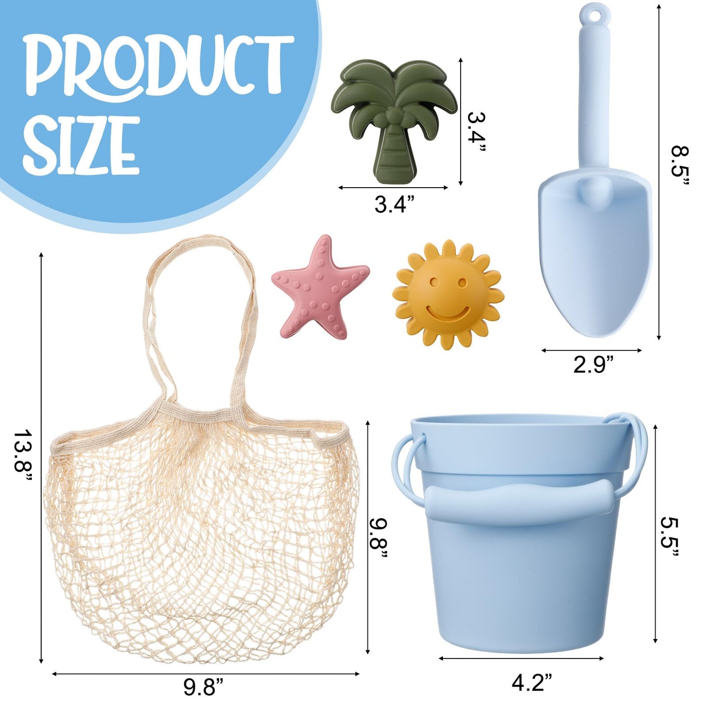 Hungdao 16 Pcs Silicone Beach Toys Travel Friendly Beach Set Colorful Toys Include 3 Silicone Bucket Pail, 3 Shovel, 9 Sand Molds, 1 Bag for Summer Pool Outdoor(Beige, Blue, Teal)