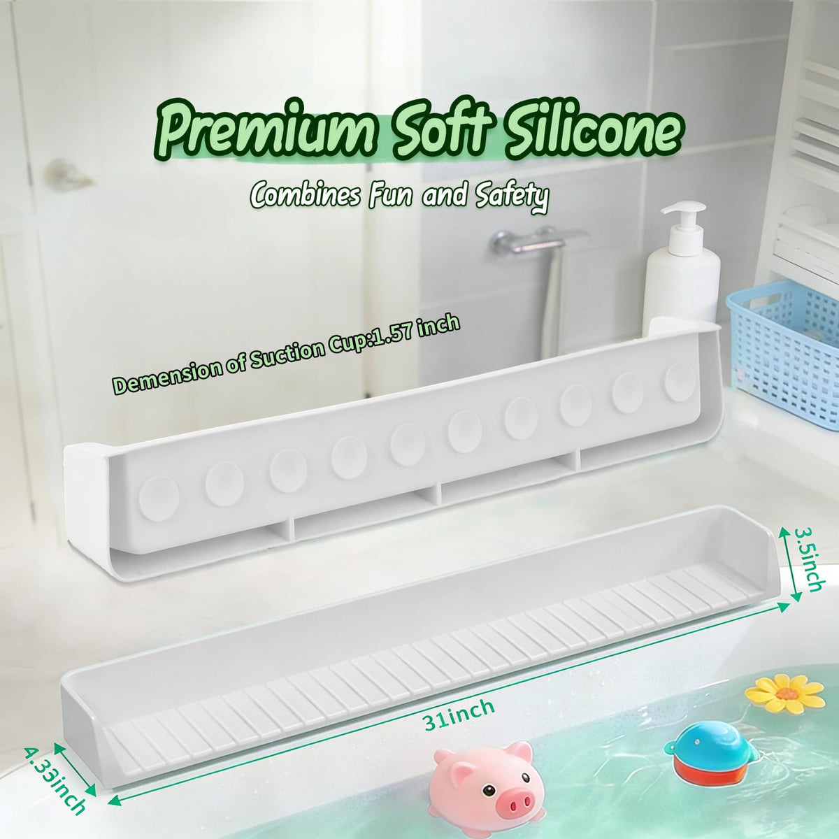 Splash Guard for Bathtub Kids - Silicone Bathtub Splash Guard with 11 Suction Cups, Bath Tub Play Shelf for Kids & Toy Holder, Prevent Water Spill in Bathroom, Fun Bath Time for Toddlers Baby(grey)