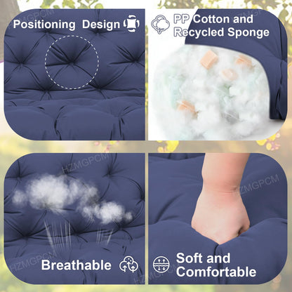 HZMGPCM Extra Thick 5" Waterproof Porch Swing Cushions Outdoor 60 inch Swing Cushions 3 Seater Replacement with Backrest and Ties for Outdoor Furniture Patio Bench Garden(Navy Blue)