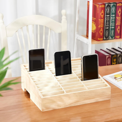 CroBlissful 2 Pcs 36 Grid Wooden Cell Phone Holder Classroom Wood Cell Phones Storage Box Desktop Mobile Phone Organizer for School Classroom Office