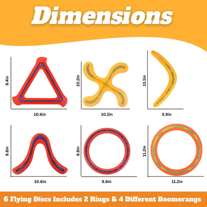 Liberty Imports 6 PCS Flying Ring Combo Pack Sports Plastic Pro Discs, Rings and Boomerangs - Lightweight Sports Outdoor Games Toys for Kids and Adults