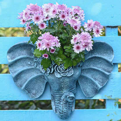 Sungmor Resin Elephant Head Wall Pot, Unique Bohemian Style Animal Face Planter, Vertical Hanging Plant Pot, Pretty Decorative Flower Pot for Indoor Outdoor Plants, for Gardening Lovers