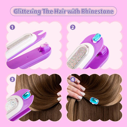 kidzkube Hair Gem Stamper Kit, Bling Hair Jewels for Girls Toys, Hair Styling Tool with Reusable Shining Diamonds, Birthday Gifts Toys for Girls Ages 3 4 5 6 8-12 (Purple)
