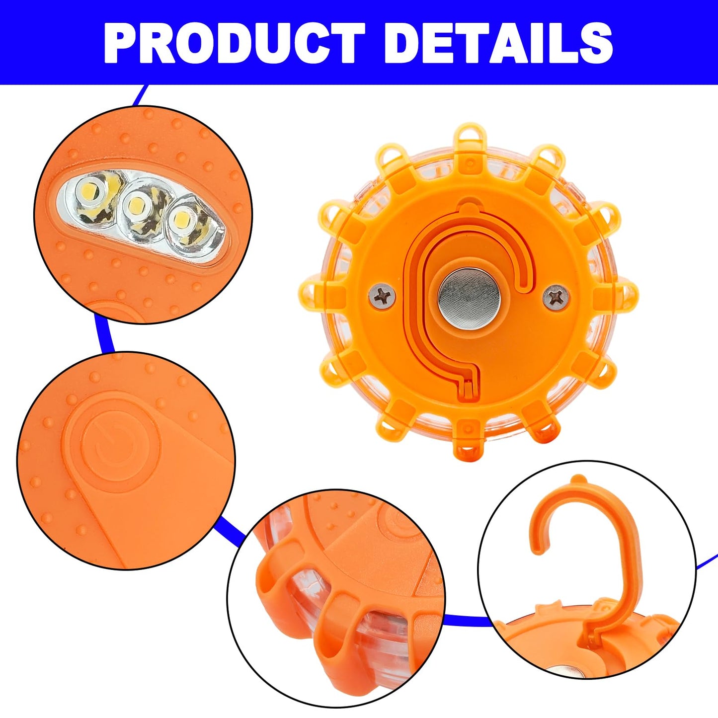 ABOTHGD 4 Pack Automotive Light LED Roadside Emergency Safety Flare Lights Hook Flashing Warning Beacon Disc Kit for Car Truck Vehicle Boat Automotive Security Rescue Search (Batteries not Included)