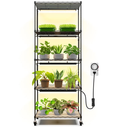 CX91 5-Tier Plant Stand with Grow Lights for Indoor Plants, Metal Plant Shelf Display Rack with 1.6FT 25W(Per Light) Full Spectrum Plant Lights for Indoor, Balcony, Living Room, 23.6x13.8x59IN