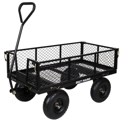 BILT HARD Heavy Duty 880 Lbs Capacity Mesh Steel Garden Cart, 4 Cu.Ft Heavy Duty Garden Cart with 180° Rotating Handle, Removable Sides, All Terrain Wheels, Capacity Utility Steel Wagons for Yard