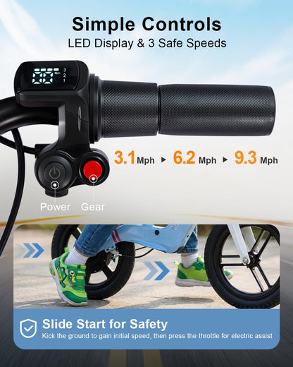 GROWNEER Electric Balance Bike for Kids 3-5 Year Old Boys Girls, 12 Inch Pneumatic Tires, 3 Speed Settings (3.1/6.2/9.3 mph), Light-up Front Tire & Adjustable Seat, 9.3 Mile Range, Red